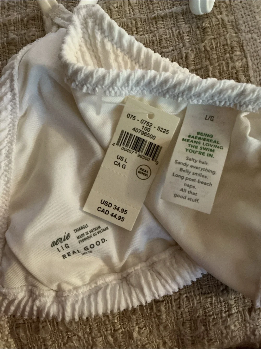 Aerie Triangle Crinkle String Tie Bikini Top
